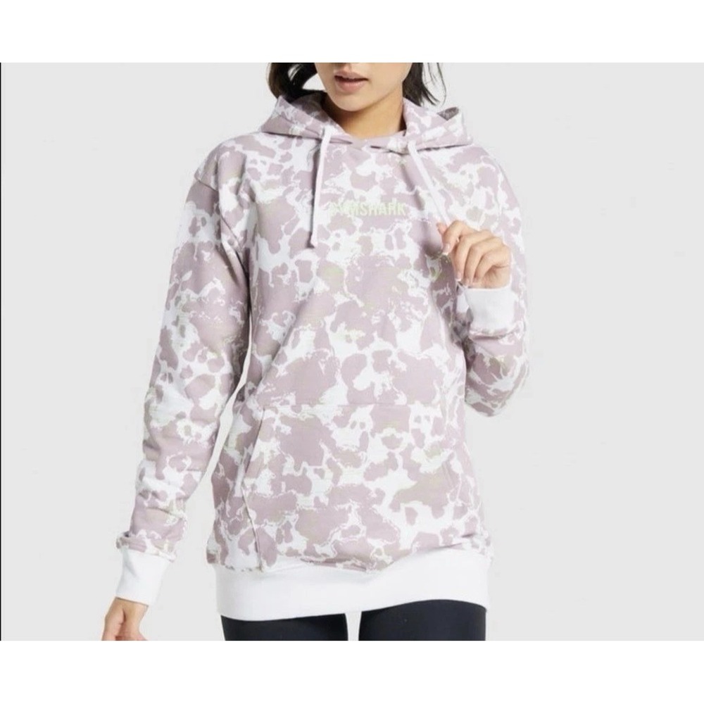 GYMSHARK‎ Hoodie Womens Small White Pink Camo Pullover Sweatshirt Gym